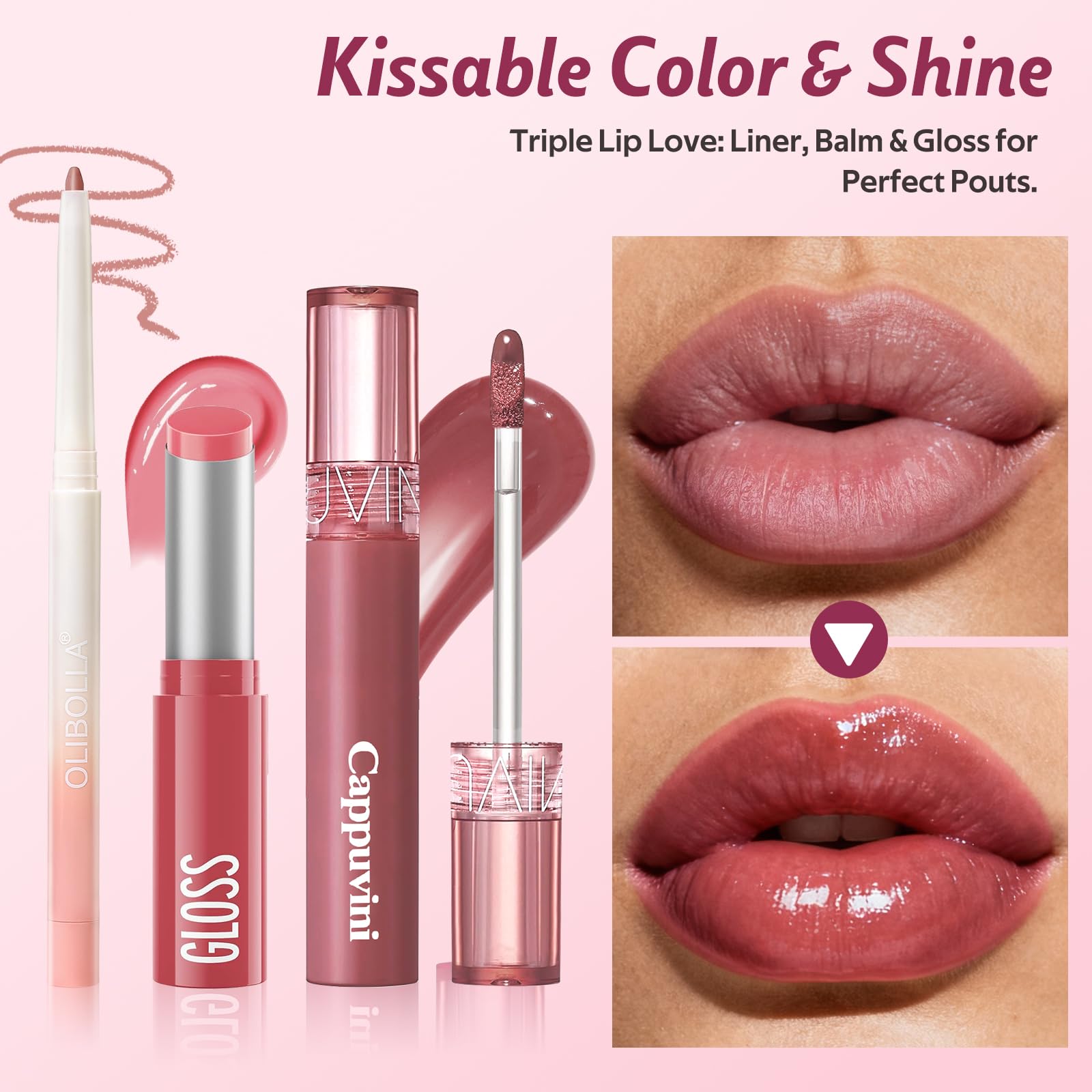 Kimuse 3PCS Lip Combo Set — Matte Lip Liner, Hydrating Tint Lip Balm & Juicy Lip Gloss Tint | Sweet Fig