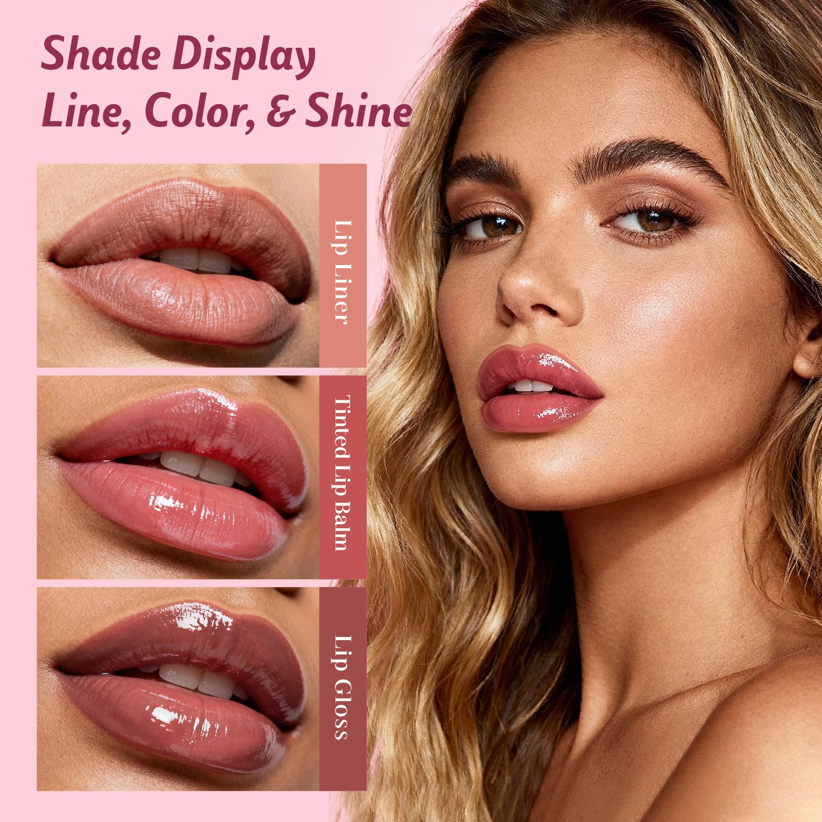 Kimuse 3PCS Lip Combo Set — Matte Lip Liner, Hydrating Tint Lip Balm & Juicy Lip Gloss Tint | Sweet Fig