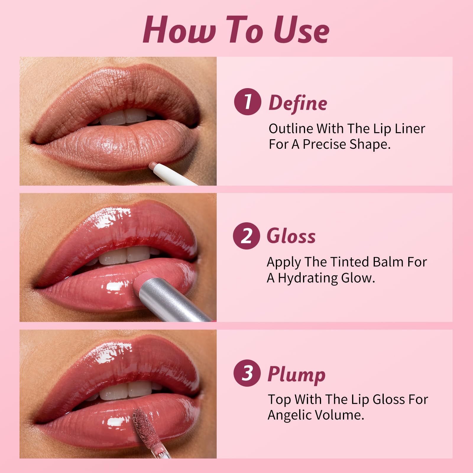 Kimuse 3PCS Lip Combo Set — Matte Lip Liner, Hydrating Tint Lip Balm & Juicy Lip Gloss Tint | Sweet Fig
