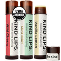Kind Lips Organic Lip Balm Variety Pack – 3-Pack of Mint Mint, Vanilla Lemon, and Wild Cherry