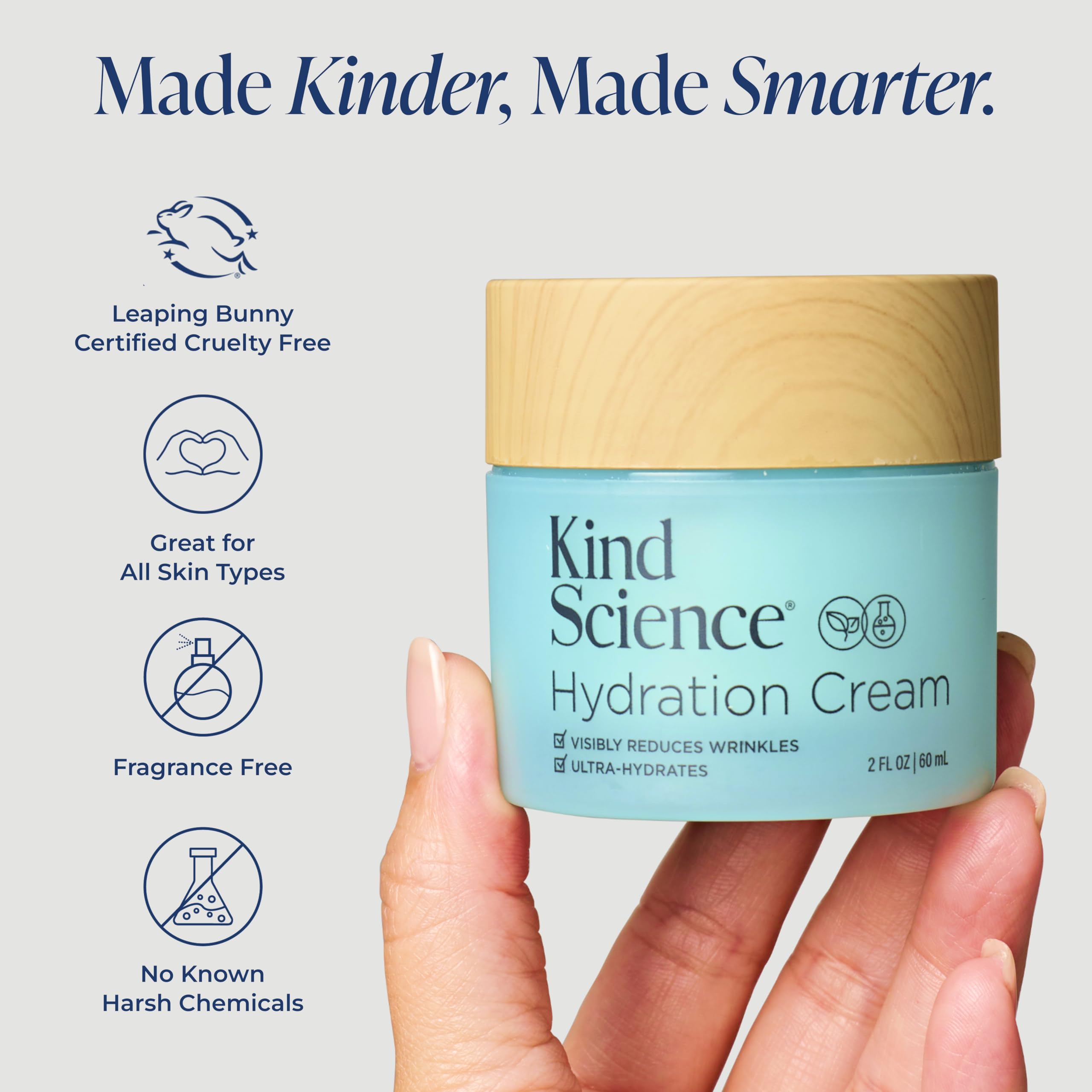 Kind Science Hydration Cream – Fragrance-Free Day & Night Moisturizer for Women, 2 oz