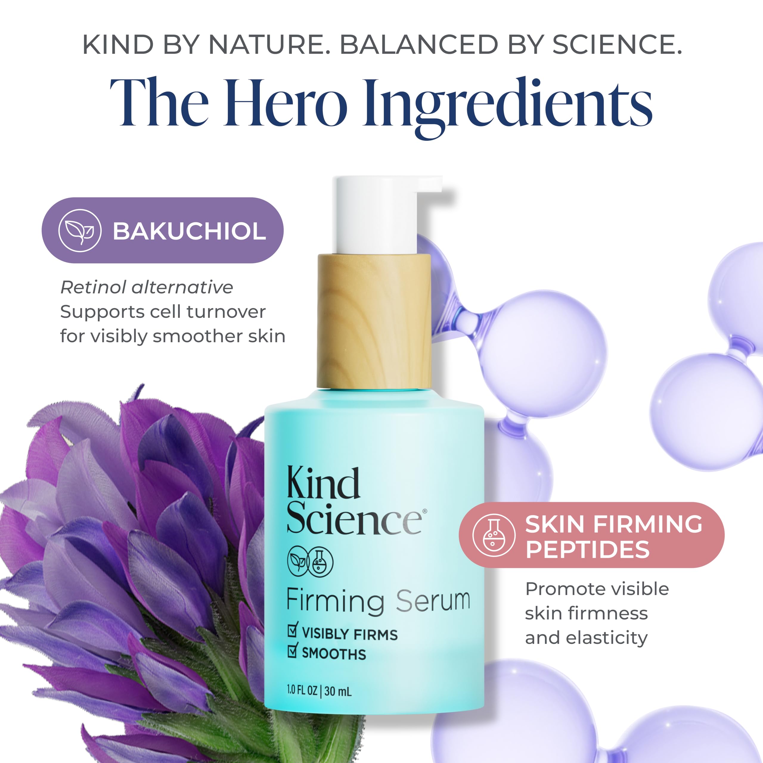 Kind Science Firming Serum – Bakuchiol & Peptides, Fragrance-Free, 1 fl oz