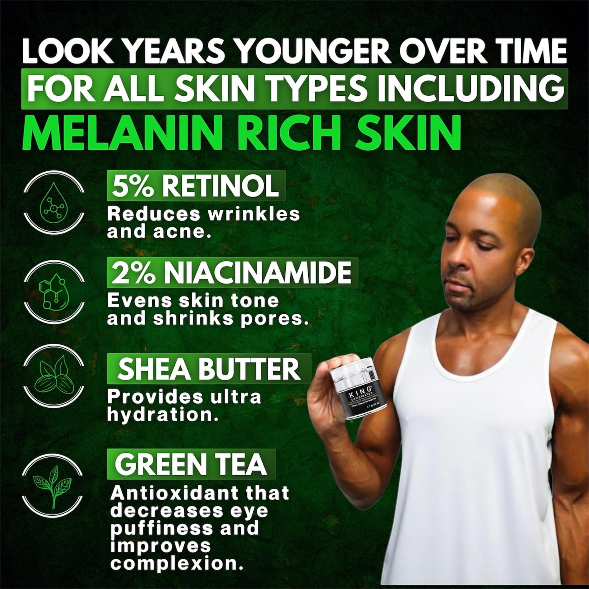 KING Complexion Mens Anti Aging Face Cream – Organic, Non-Greasy Retinol Moisturizer for All Skin Types | Black-Owned