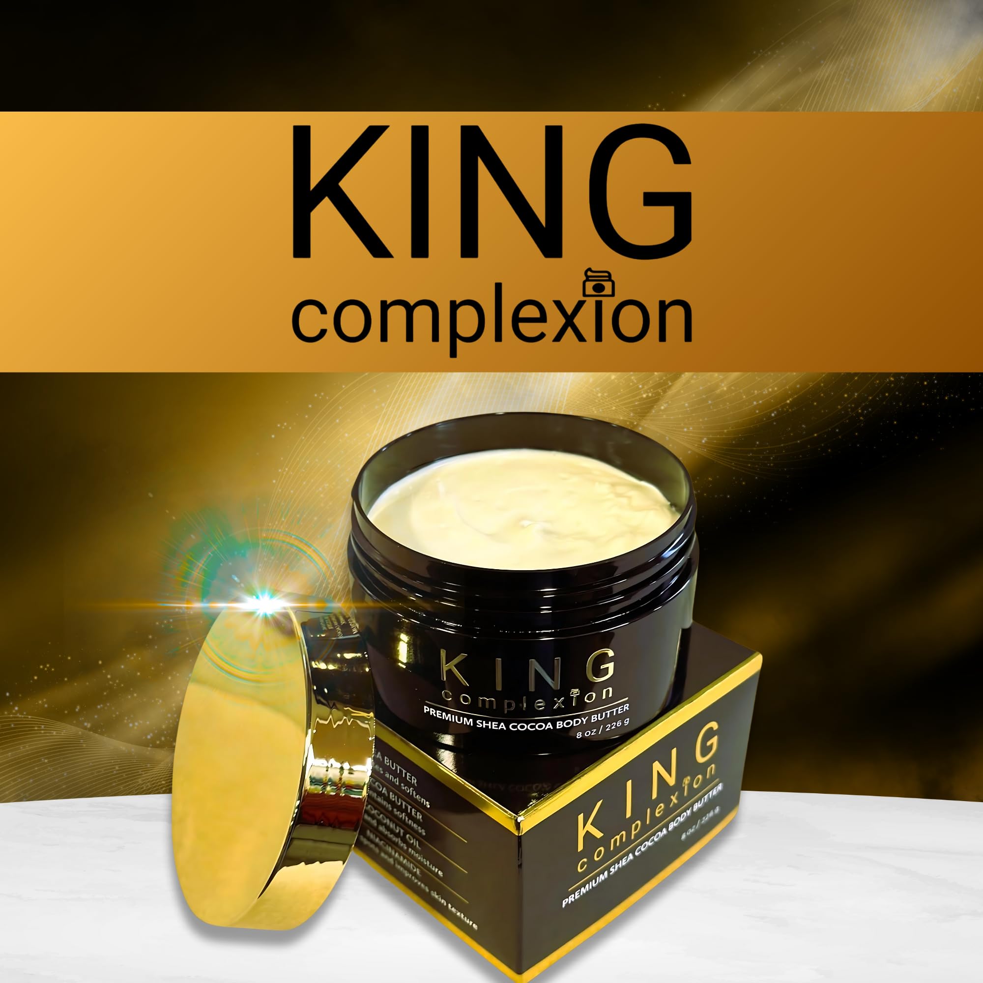 KING Complexion Shea Cocoa Body Butter - Organic, Non-Greasy 8 oz for Melanin-Rich Skin