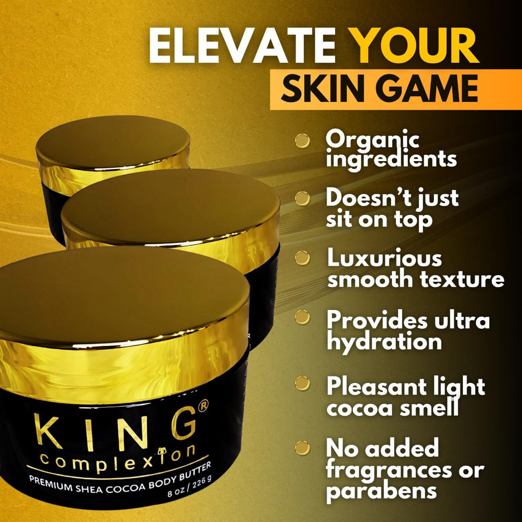 KING Complexion Shea Cocoa Body Butter - Organic, Non-Greasy 8 oz for Melanin-Rich Skin