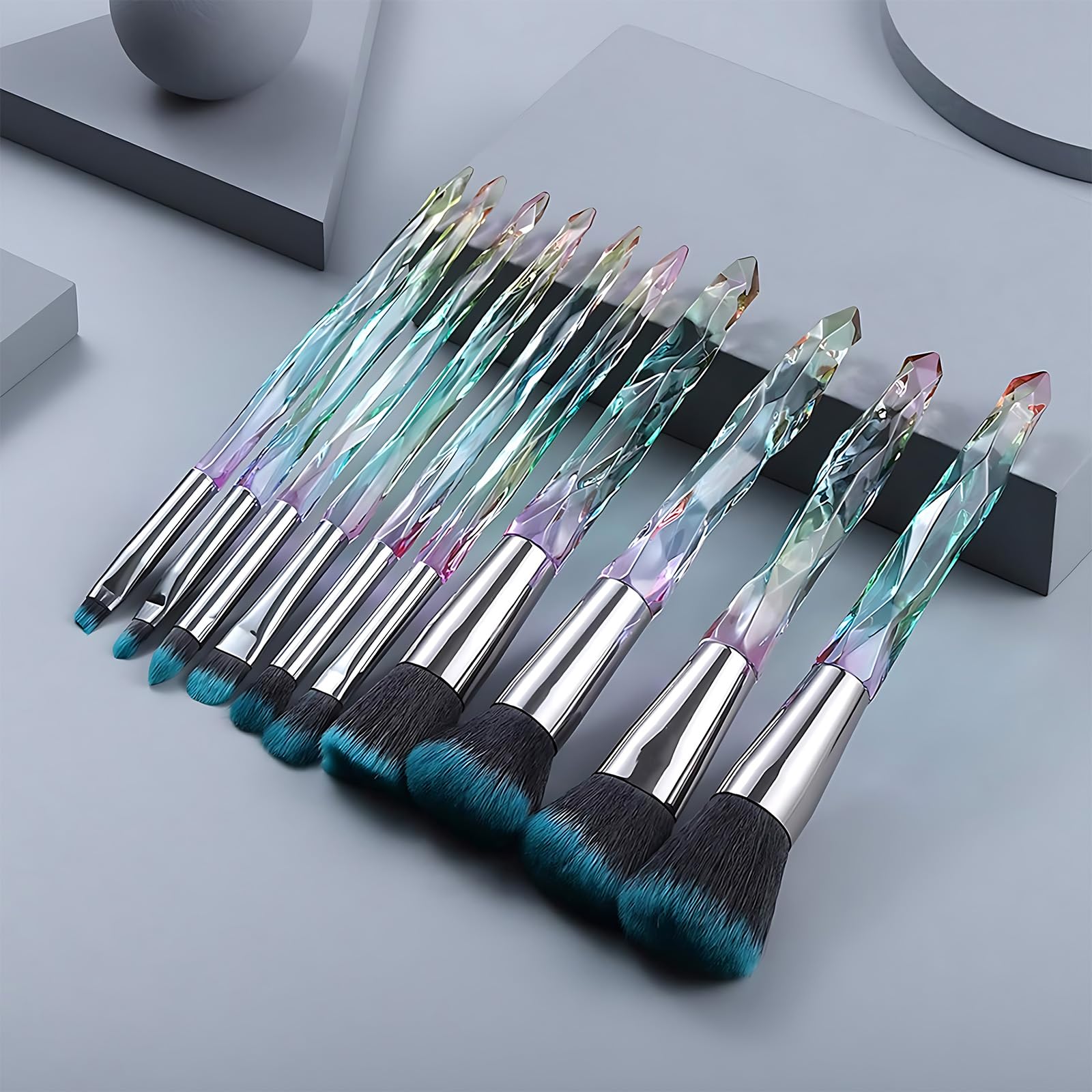 Kingtree 10-Piece Crystal Makeup Brush Set – Premium Synthetic Bristles & Sparkling Crystal Handles