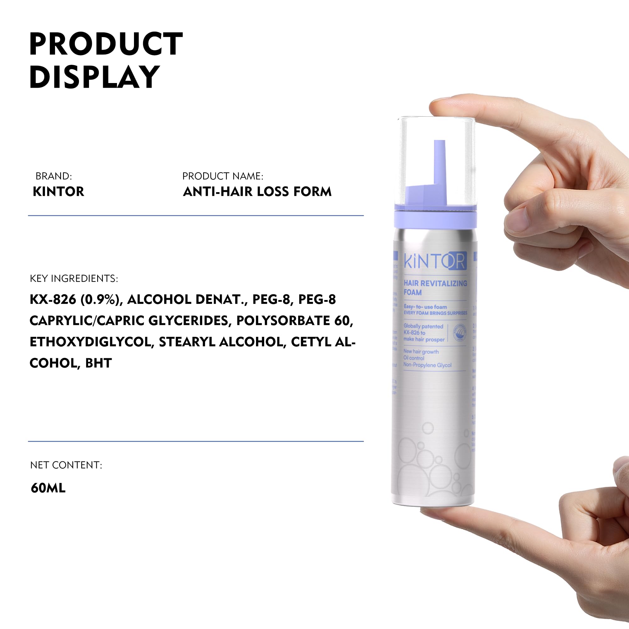 KINTOR 0.9% KX-826 DHT Blocker Hair Growth Foam 60ml Pro | For Men & Women