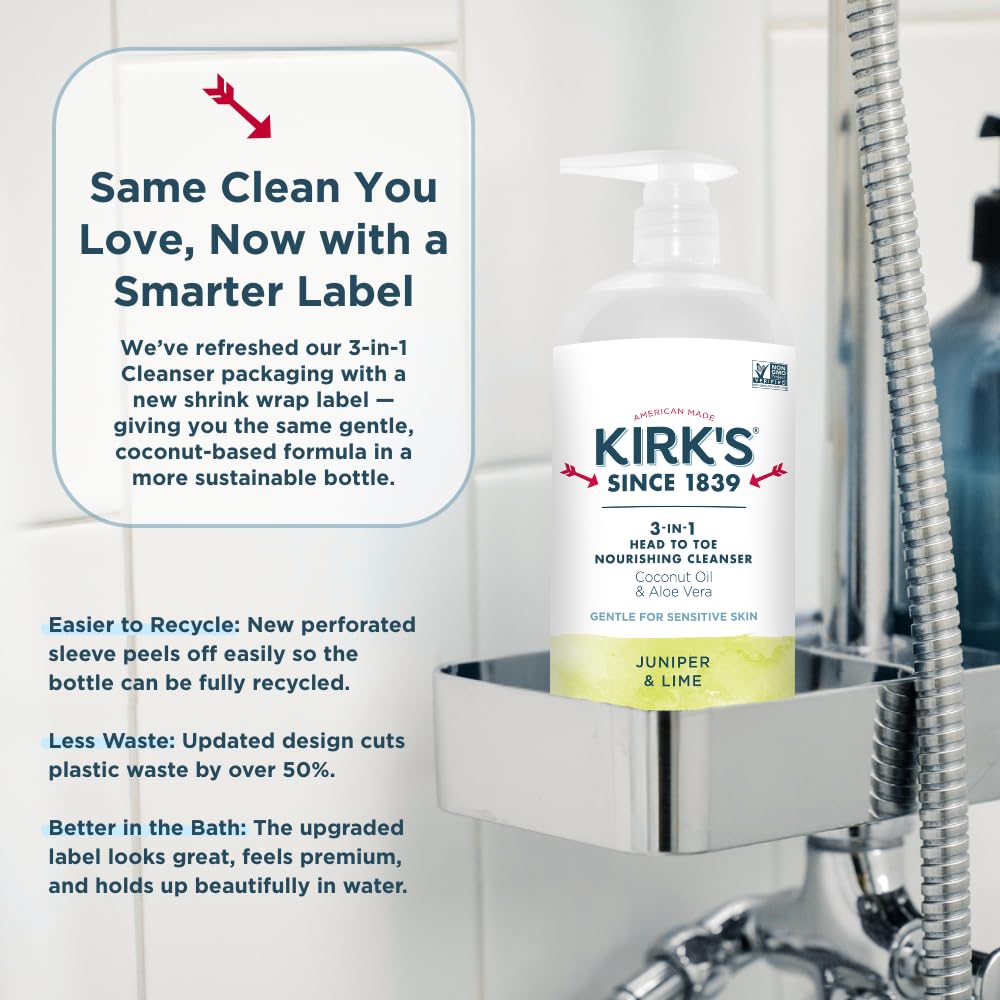 Kirk's 3-in-1 Head to Toe Nourishing Cleanser – Juniper & Lime, 32 oz, 2 Pack