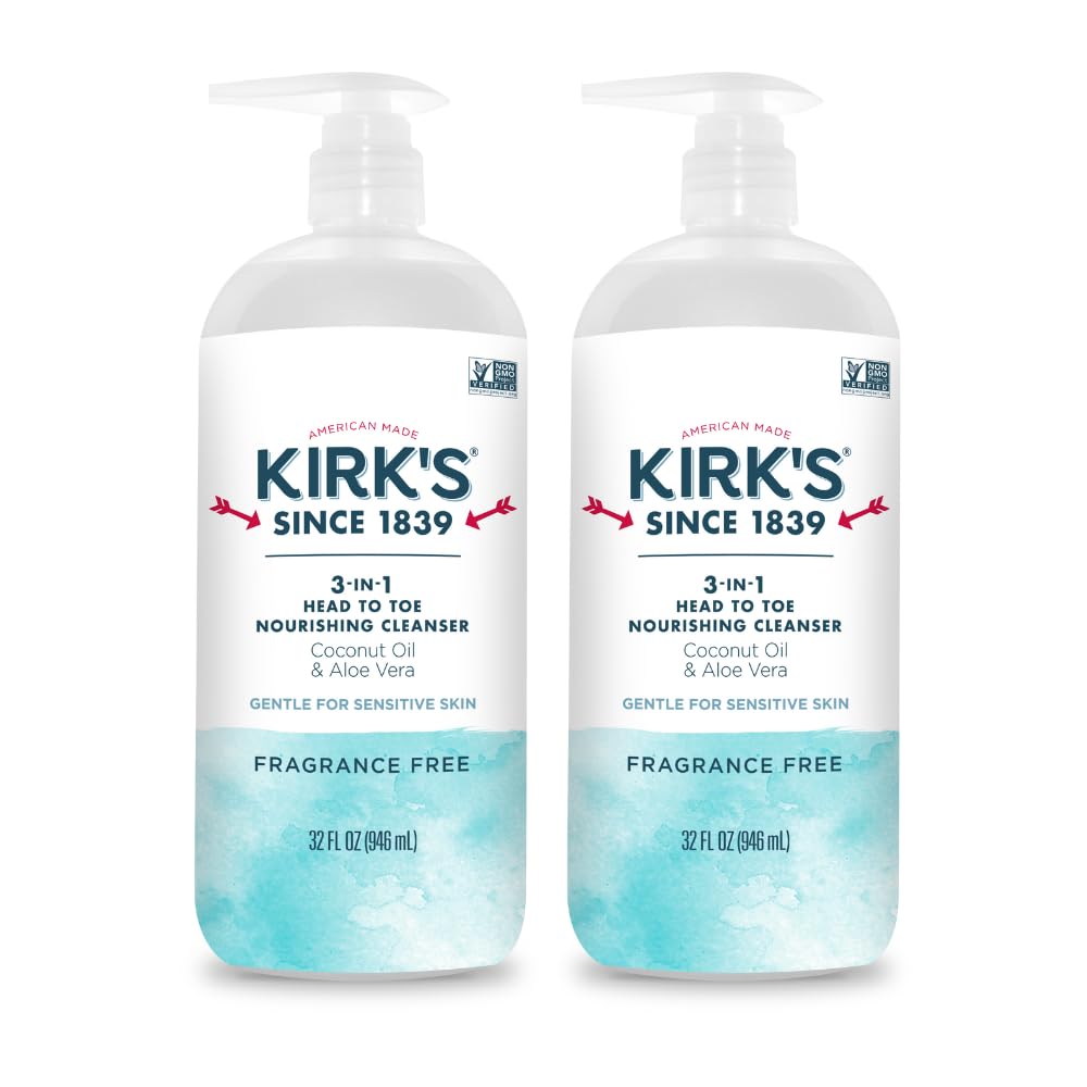 Kirk's 3-in-1 Head to Toe Cleanser - Fragrance Free, Coconut Oil & Aloe - 32oz (2-Pack)