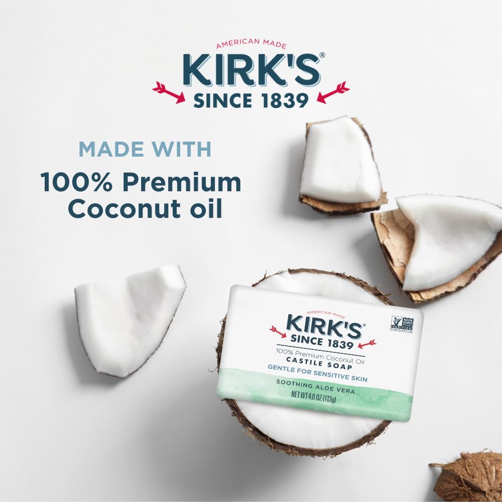 Kirk's Castile Bar Soap – Gentle Coconut Oil Formula for All Ages (6-Pack, 4 oz)