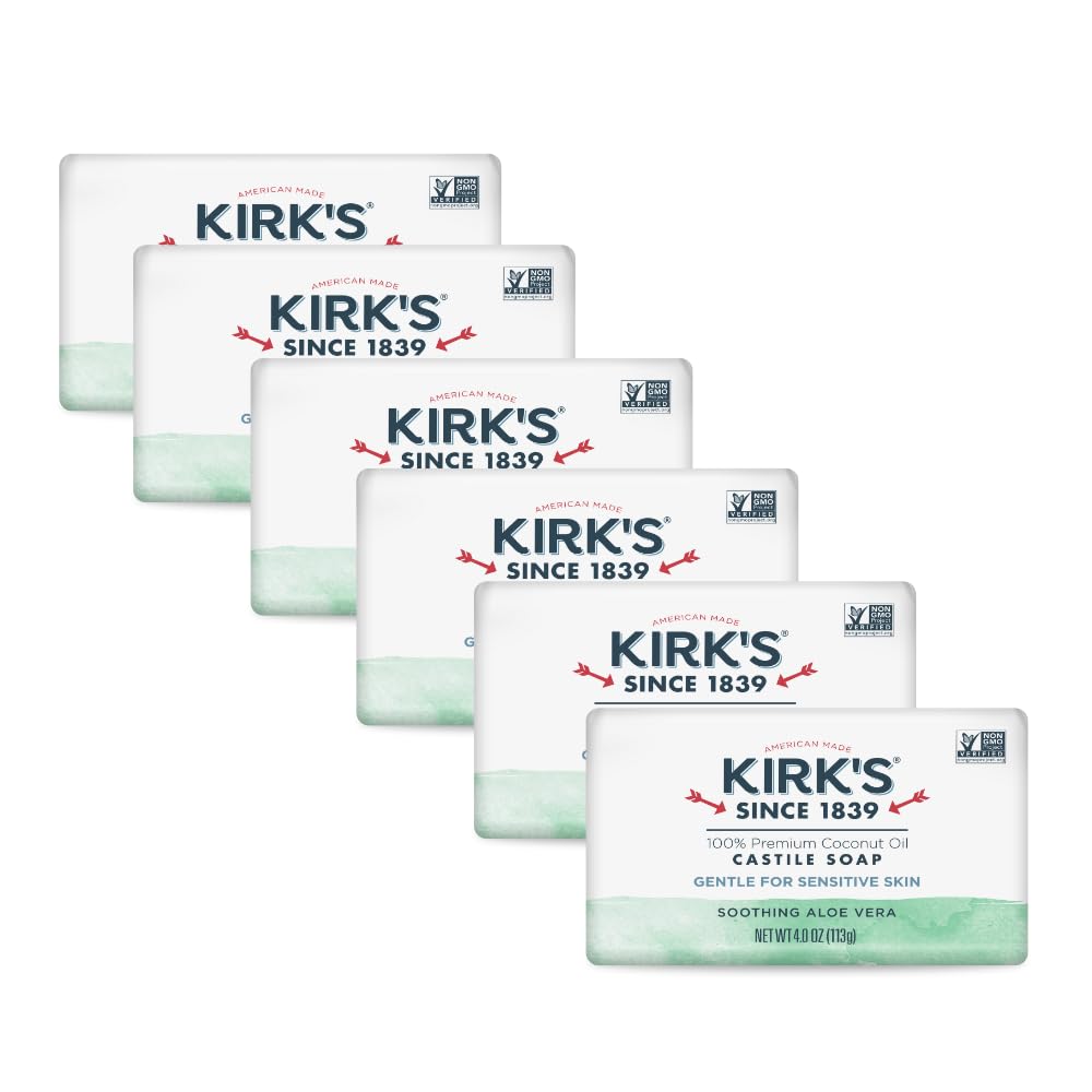 Kirk's Castile Bar Soap – Gentle Coconut Oil Formula for All Ages (6-Pack, 4 oz)