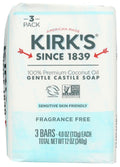Kirk's Coco Castile Fragrance-Free Soap Bar — 4 oz Each, Pack of 4 | Plant-Based, Triple-Milled