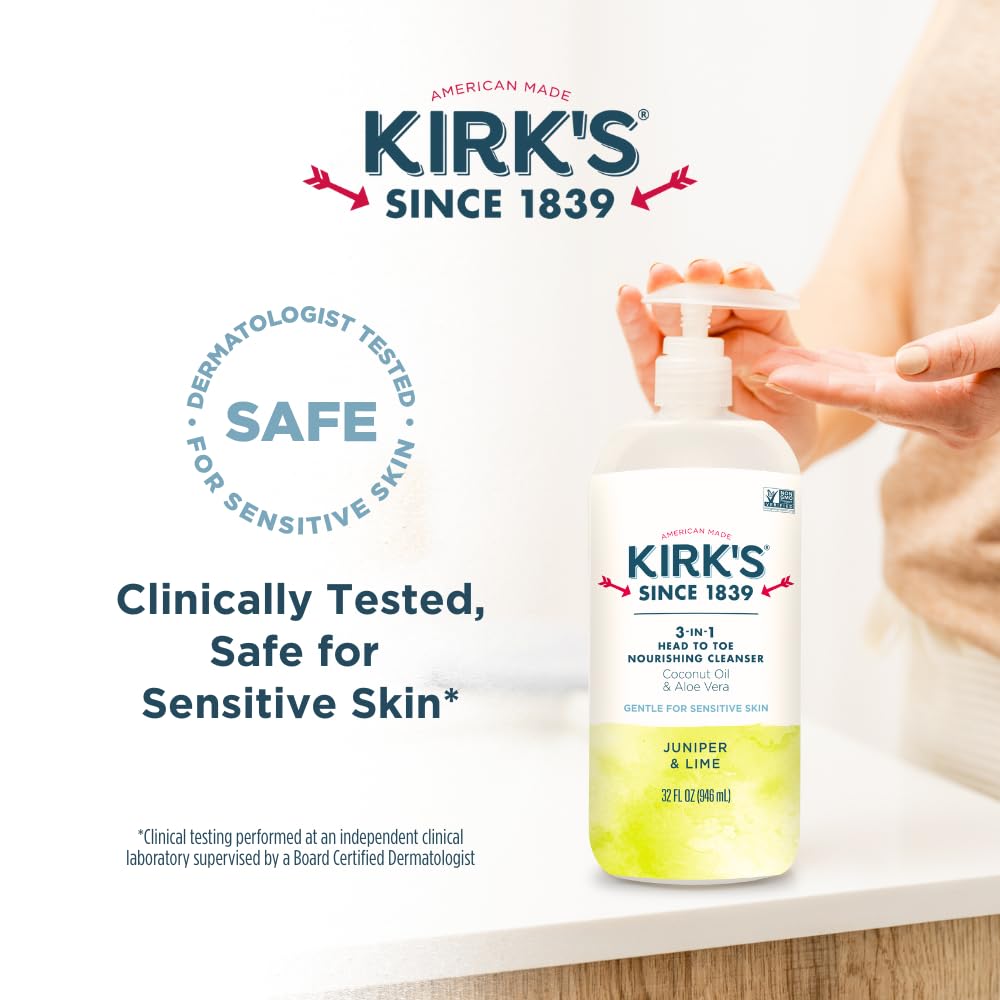 Kirk's 3-in-1 Head to Toe Nourishing Cleanser – Juniper & Lime, 32 oz, 2 Pack