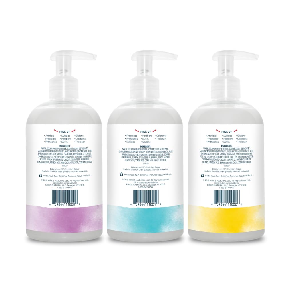 Kirk's Hydrating Hand Wash – Coconut Oil & Aloe, Odor Neutralizing, 12 oz Pump, 4-Pack