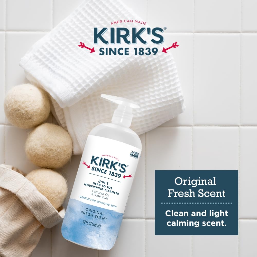 Kirk's 3-in-1 Head to Toe Nourishing Cleanser – Coconut Oil & Aloe Vera, 32 oz