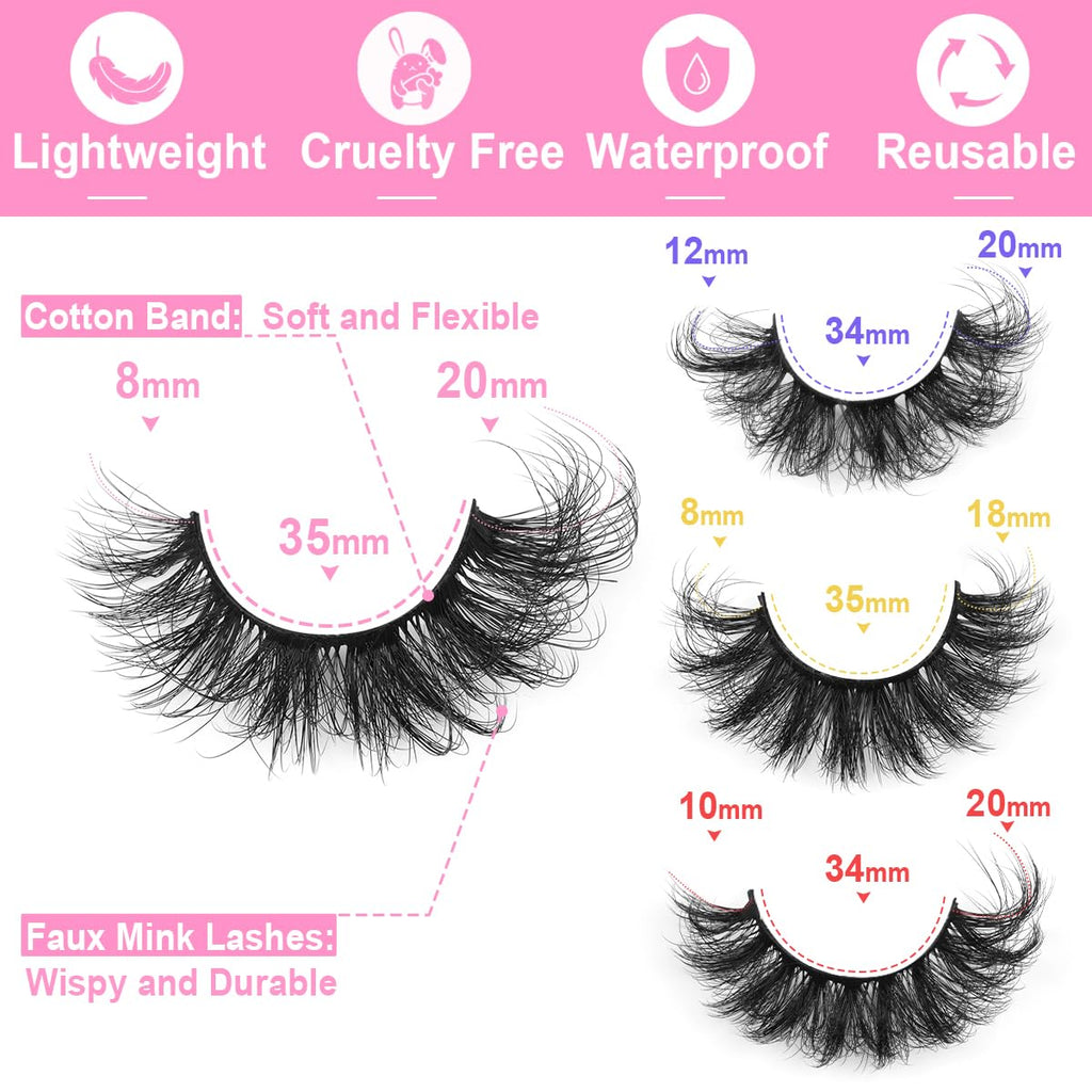 Kiromiro Mink Lashes Fluffy Faux Mink, 20mm D-Curl Russian Cat Eye, 20 Pairs