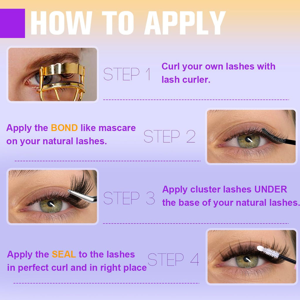 Kiromiro Natural Lash Clusters Kit 12–16mm C Curl | DIY Wispy Lashes with Bond & Seal & Tweezers
