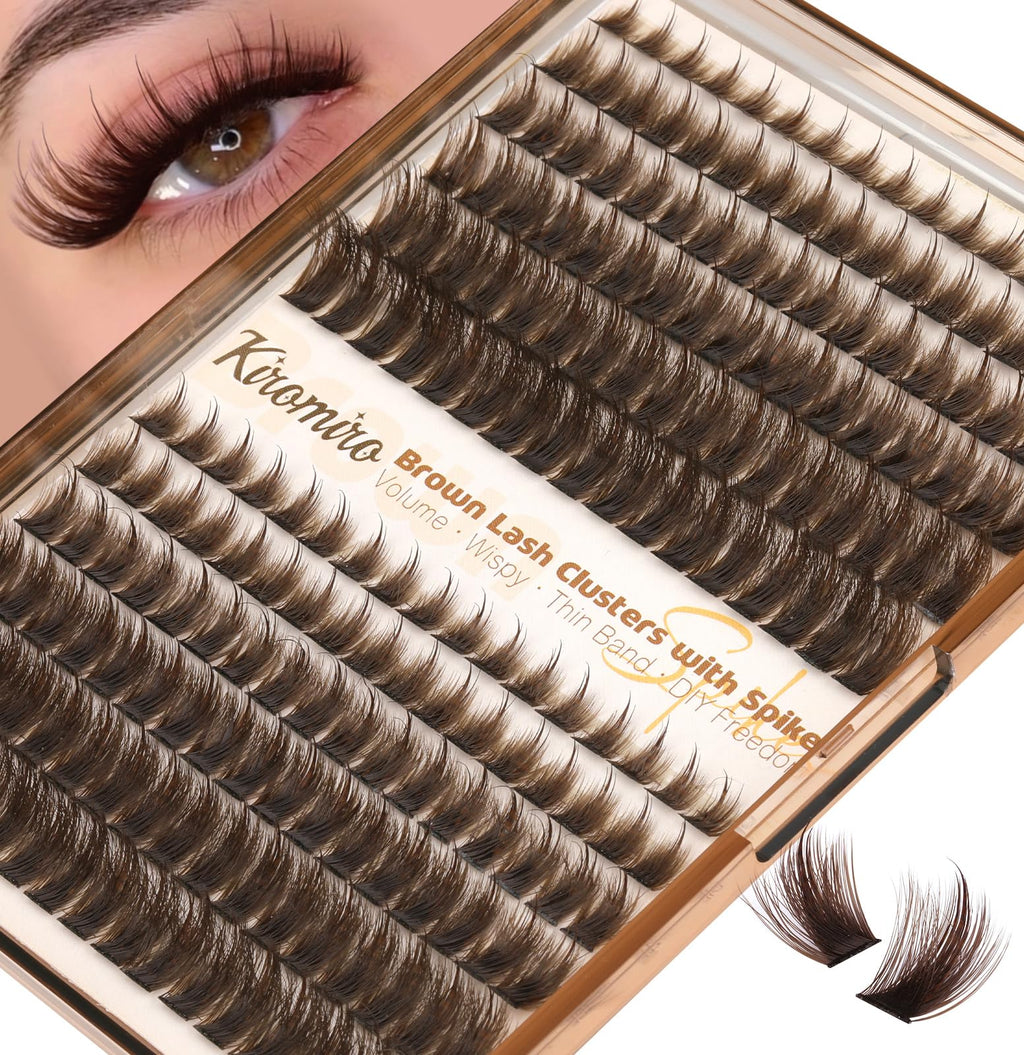 Kiromiro Brown Lash Clusters with Spikes – DIY 10-20mm Wispy Lashes, 204pcs