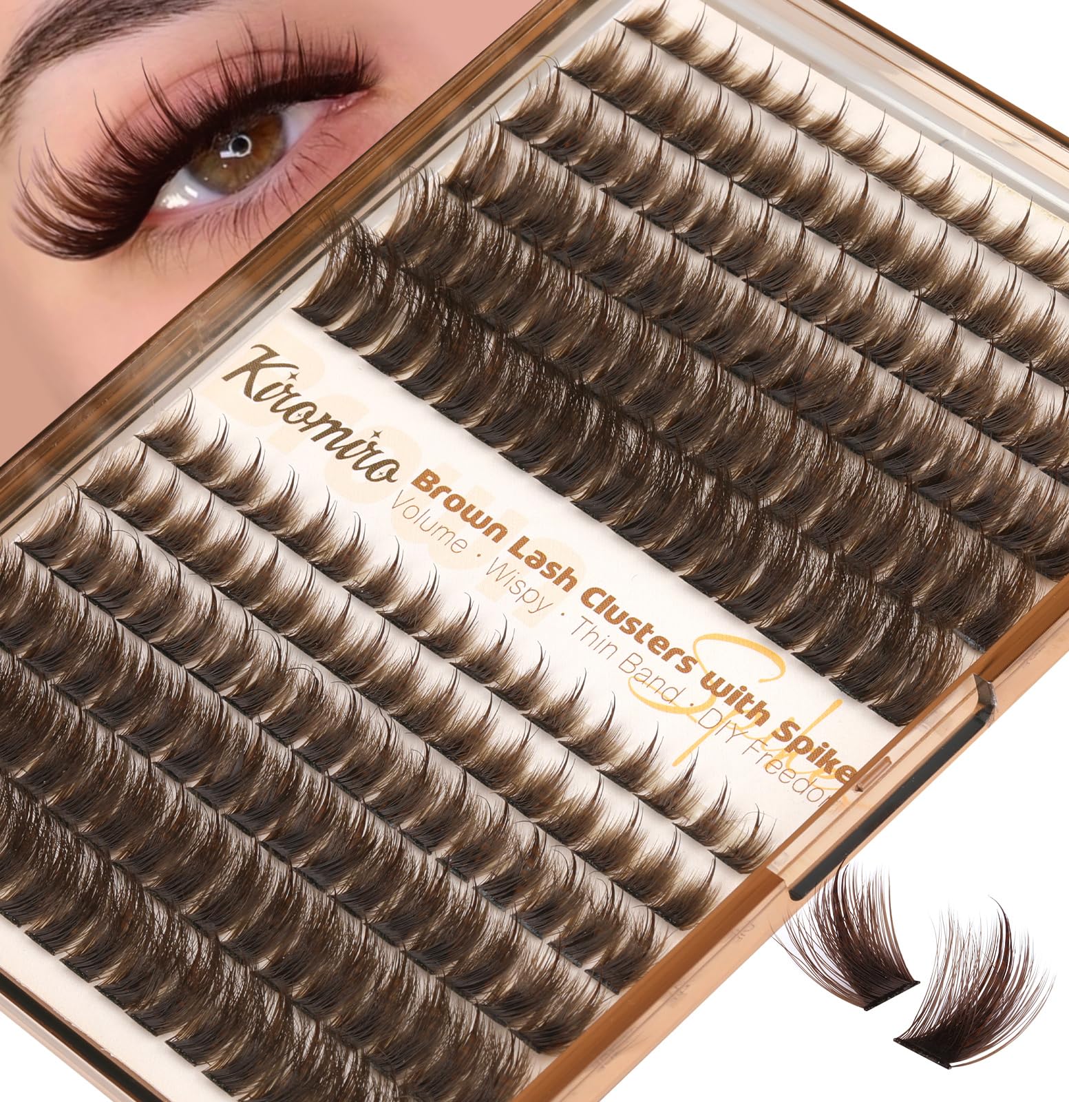 Kiromiro Brown Lash Clusters with Spikes – DIY 10-20mm Wispy Lashes, 204pcs