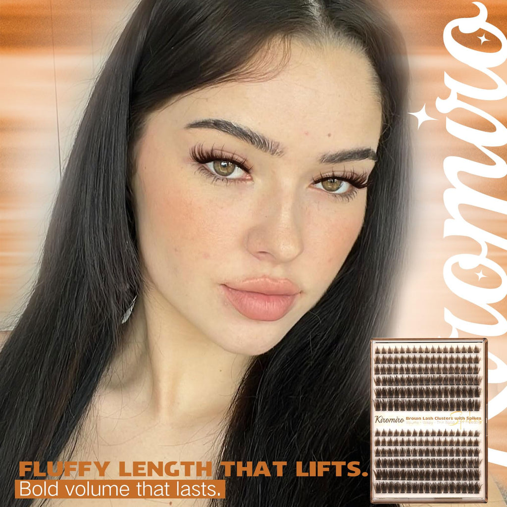 Kiromiro Brown Lash Clusters with Spikes – DIY 10-20mm Wispy Lashes, 204pcs