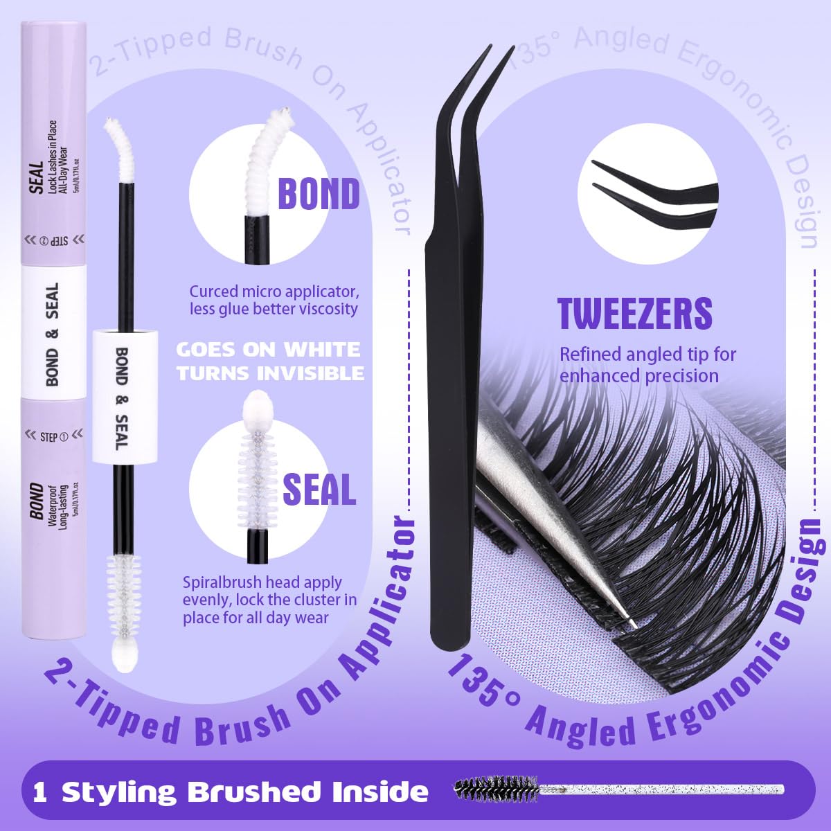 Kiromiro Natural Lash Clusters Kit 12–16mm C Curl | DIY Wispy Lashes with Bond & Seal & Tweezers