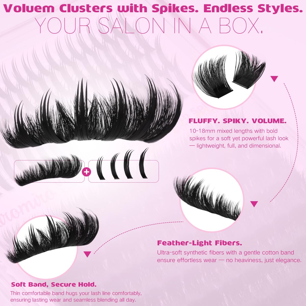 Kiromiro Lash Clusters with Spikes — Fluffy 10–18mm Volume DIY Lashes