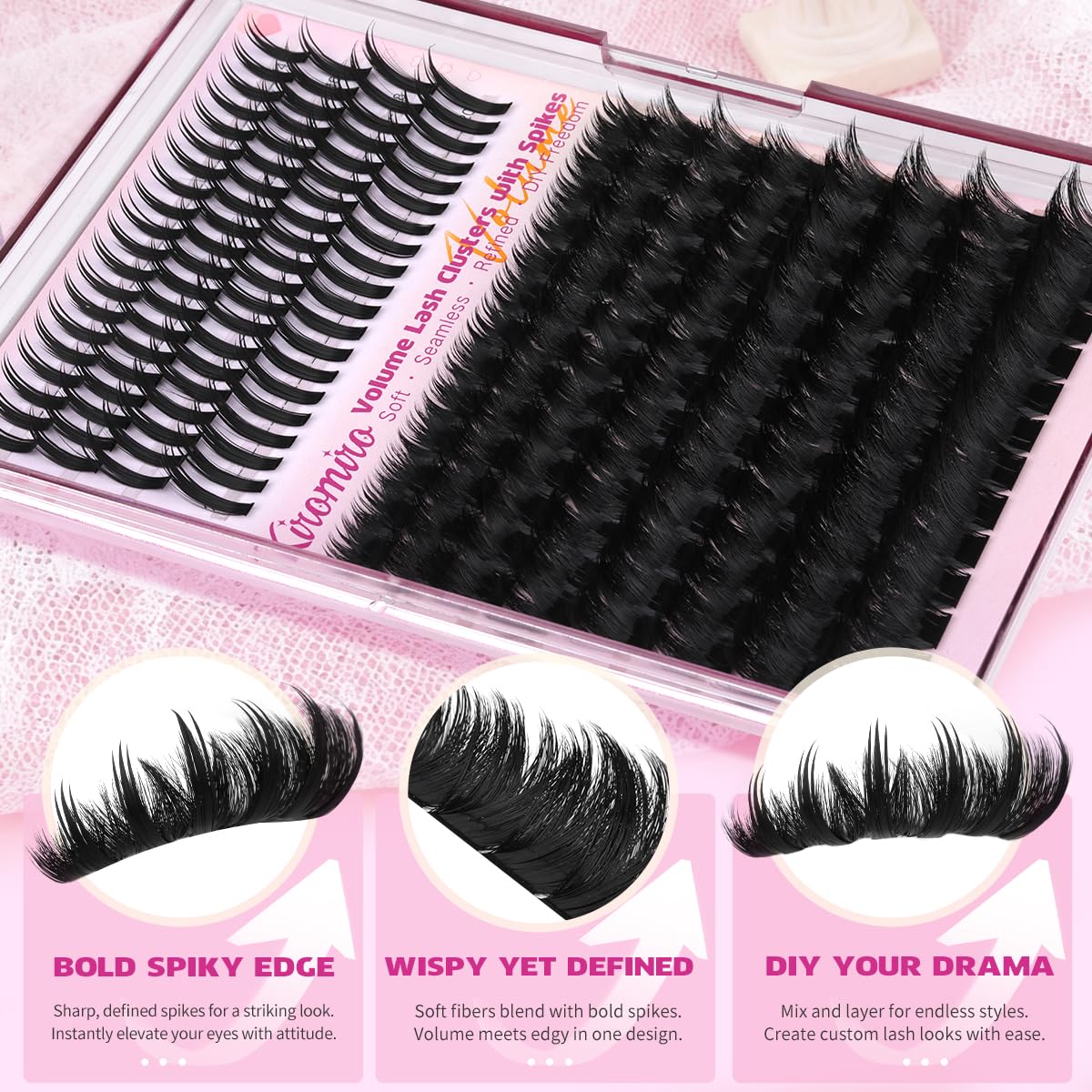 Kiromiro Lash Clusters with Spikes — Fluffy 10–18mm Volume DIY Lashes