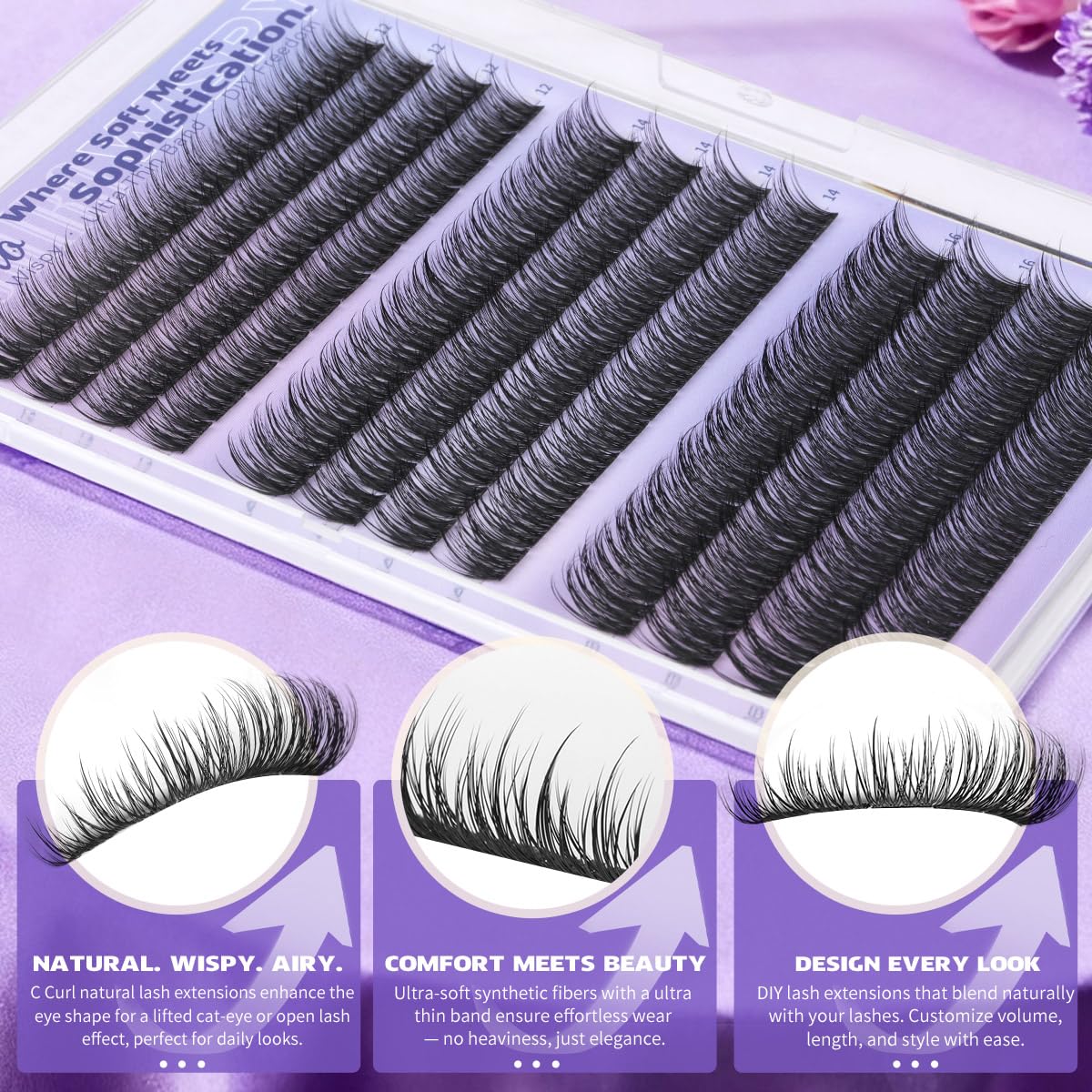 Kiromiro Natural Lash Clusters Kit 12–16mm C Curl | DIY Wispy Lashes with Bond & Seal & Tweezers