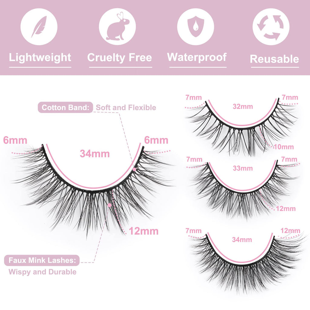 Kiromiro False Eyelashes – Natural Look, 4 Styles, Wispy 3D Lashes Pack