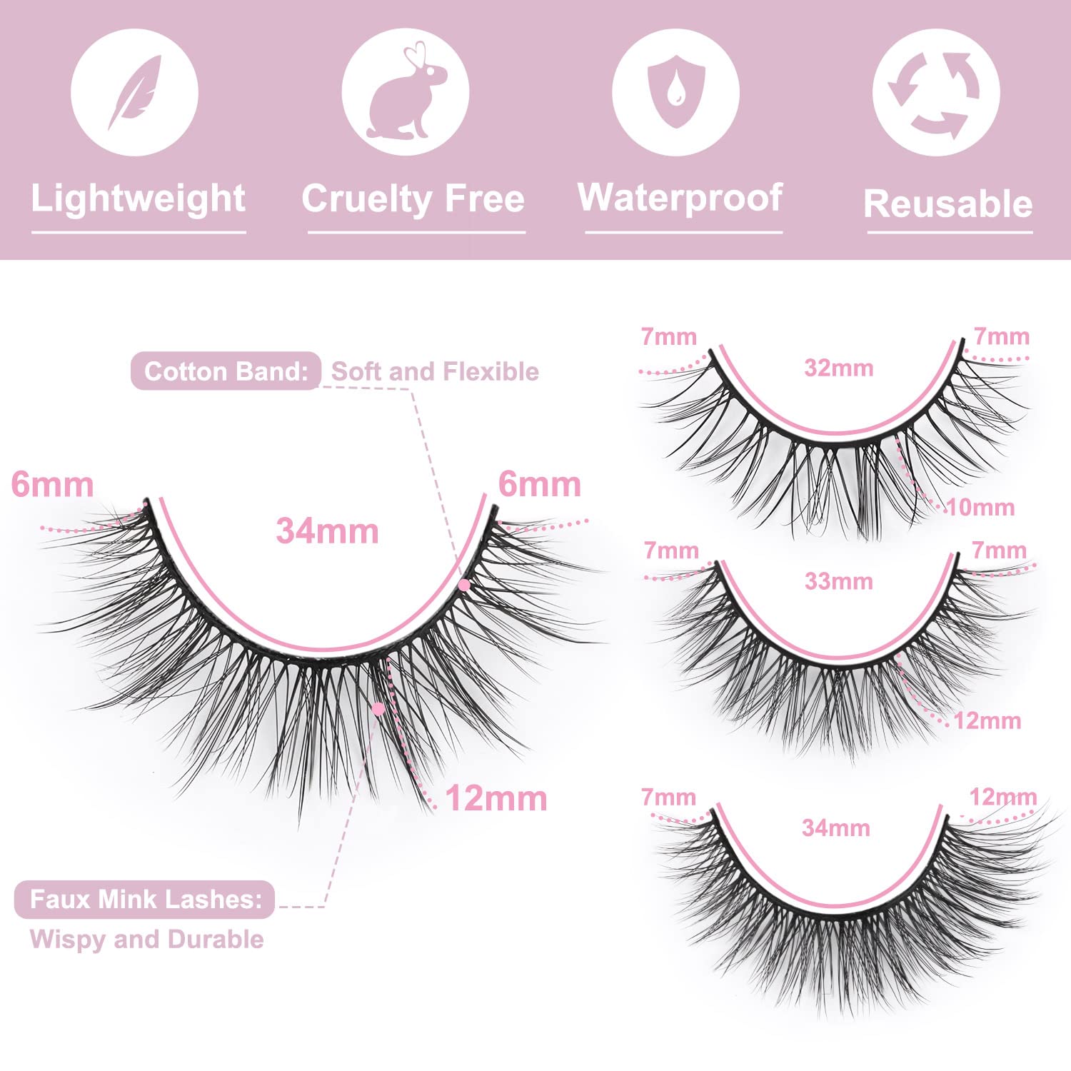 Kiromiro False Eyelashes – Natural Look, 4 Styles, Wispy 3D Lashes Pack