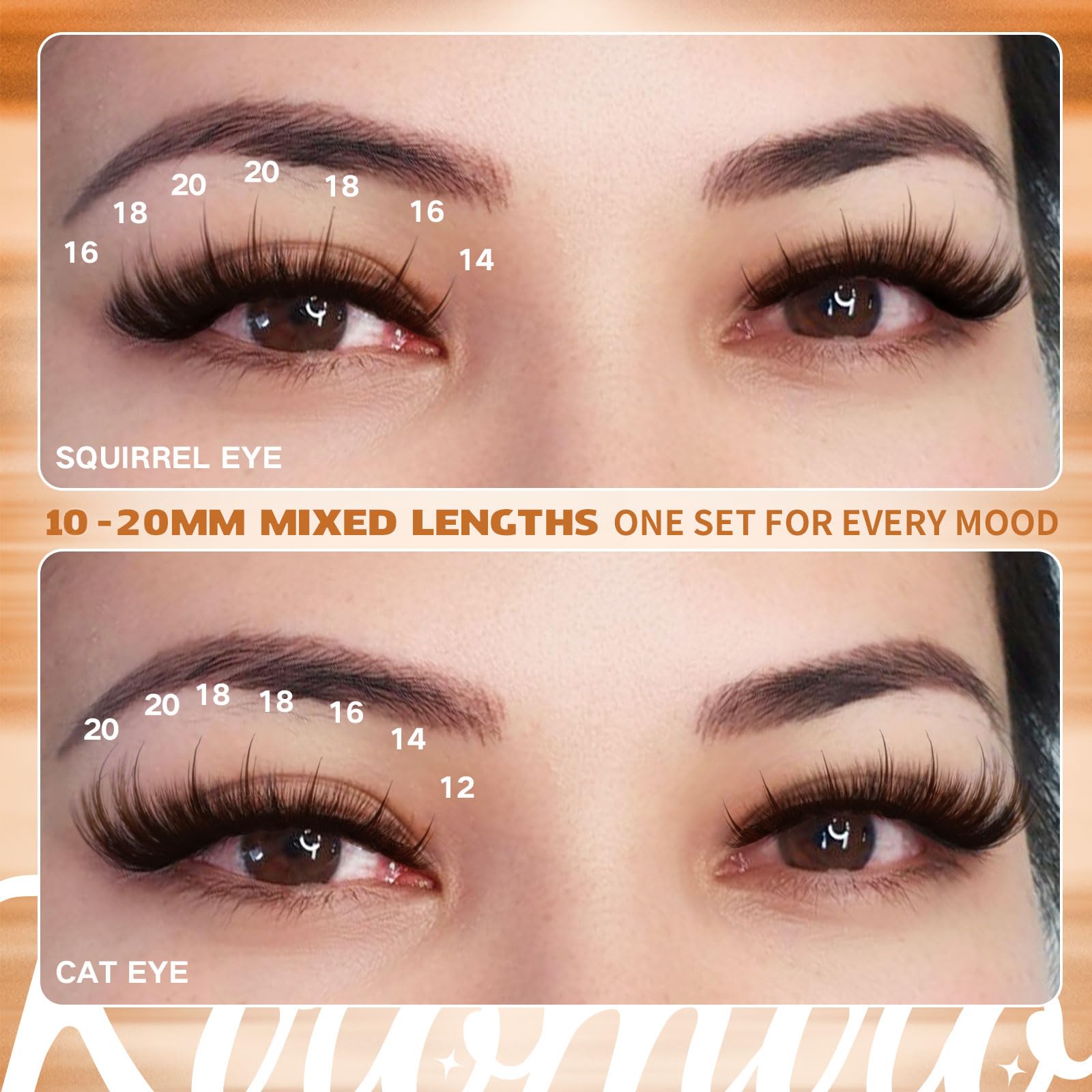 Kiromiro Brown Lash Clusters with Spikes – DIY 10-20mm Wispy Lashes, 204pcs