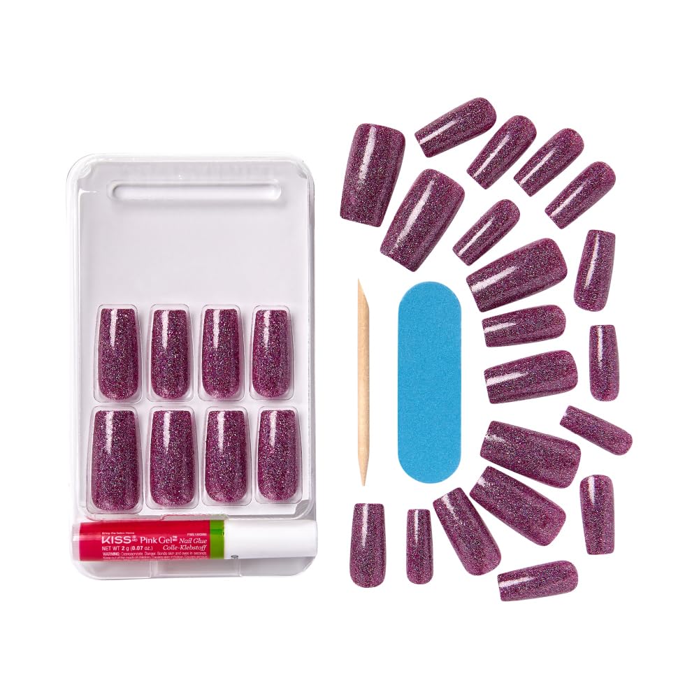 KISS Dreamdust False Nails Kit – Ready-to-Wear Gel Sculpted Nails with Glue & Stick