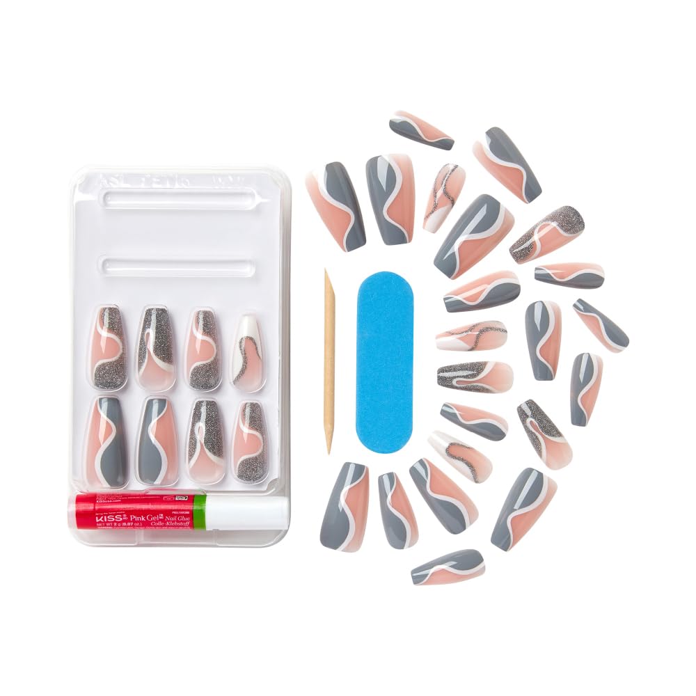 KISS Dreamdust Nails Kit — Ready-to-Wear Gel Sculpted Nails with Glue & Stick