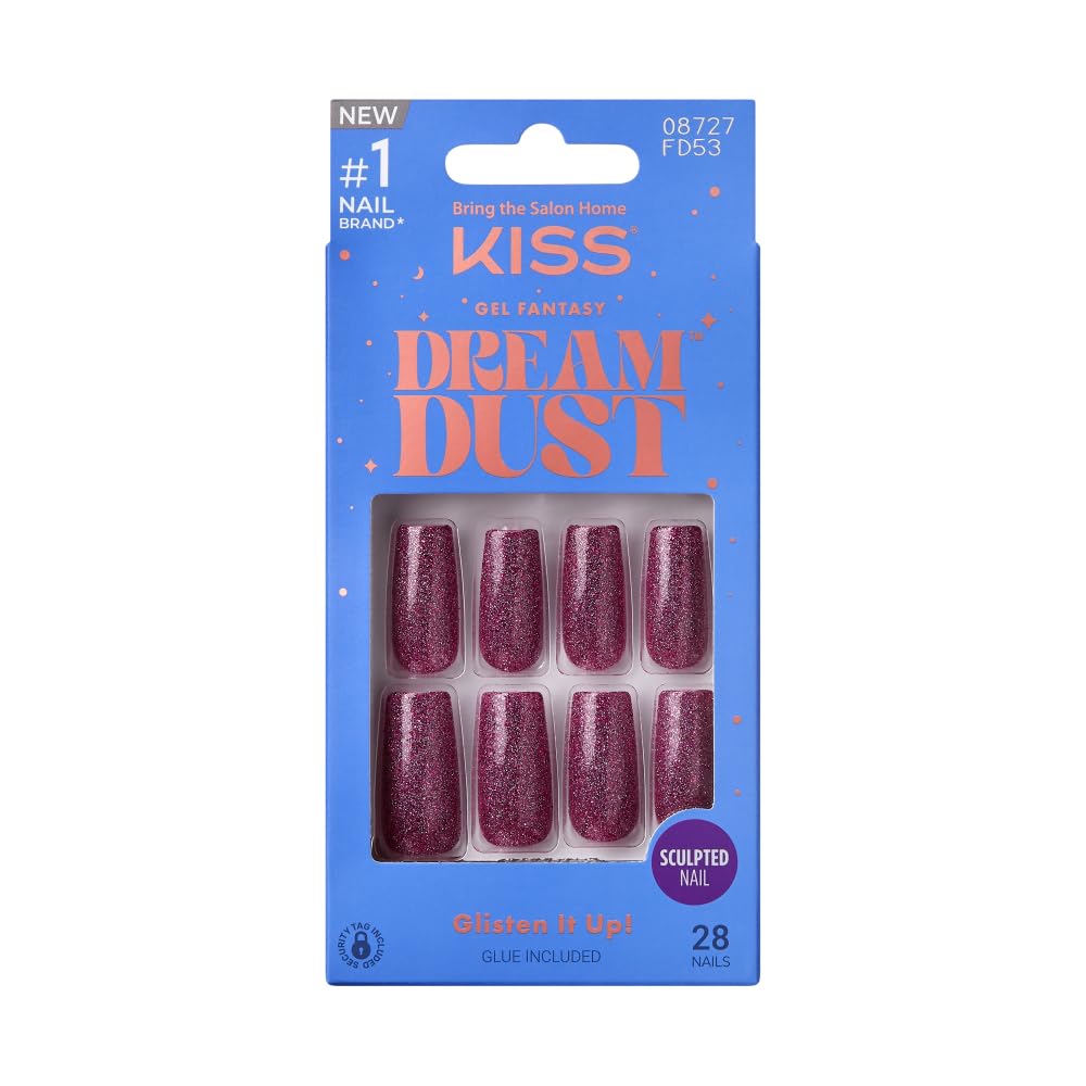 KISS Dreamdust False Nails Kit – Ready-to-Wear Gel Sculpted Nails with Glue & Stick
