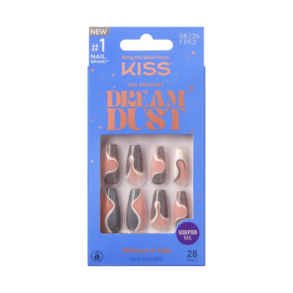 KISS Dreamdust Nails Kit — Ready-to-Wear Gel Sculpted Nails with Glue & Stick
