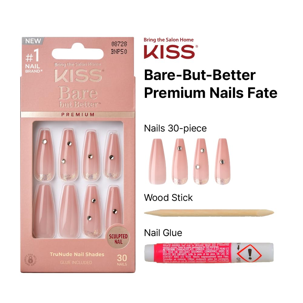 KISS False Nails Kit | Bare but Better Ready-to-Wear X-Long Coffin Nails