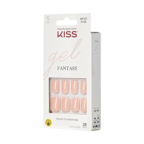 KISS Gel Fantasy Midnight Snacks Nails – Short Squoval Press-On Kit (28 Nails + Glue)
