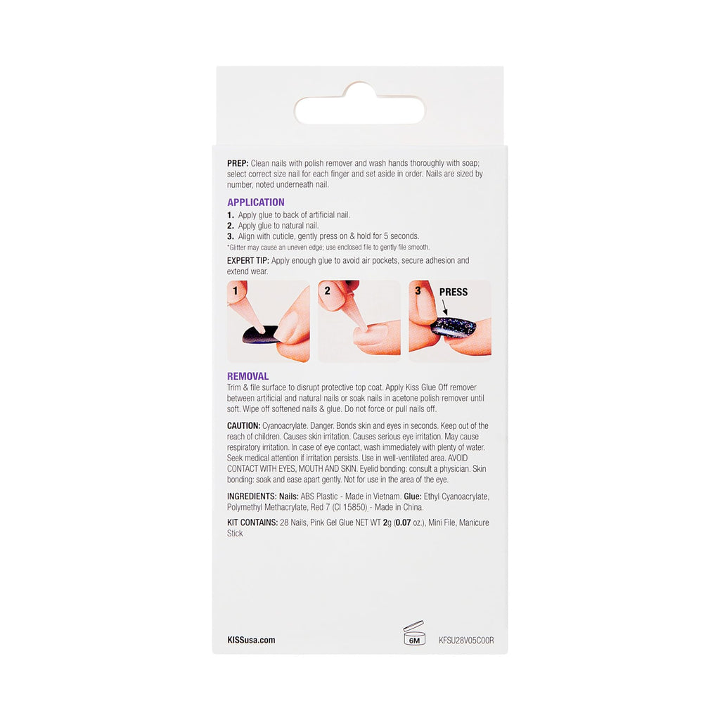 KISS Gel Fantasy Midnight Snacks Nails – Short Squoval Press-On Kit (28 Nails + Glue)