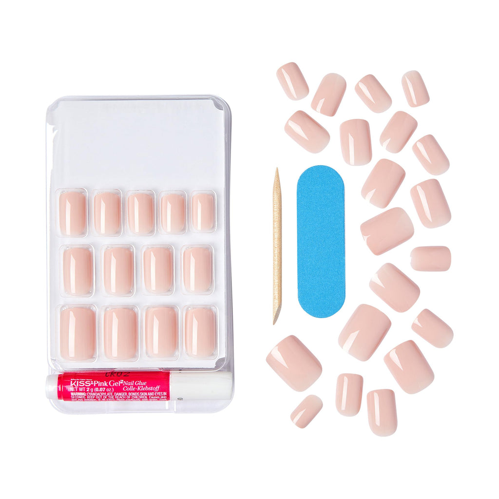 KISS Gel Fantasy Midnight Snacks Nails – Short Squoval Press-On Kit (28 Nails + Glue)