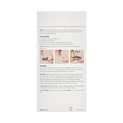 KISS Gel Fantasy Midnight Snacks Nails – Short Squoval Press-On Kit (28 Nails + Glue)