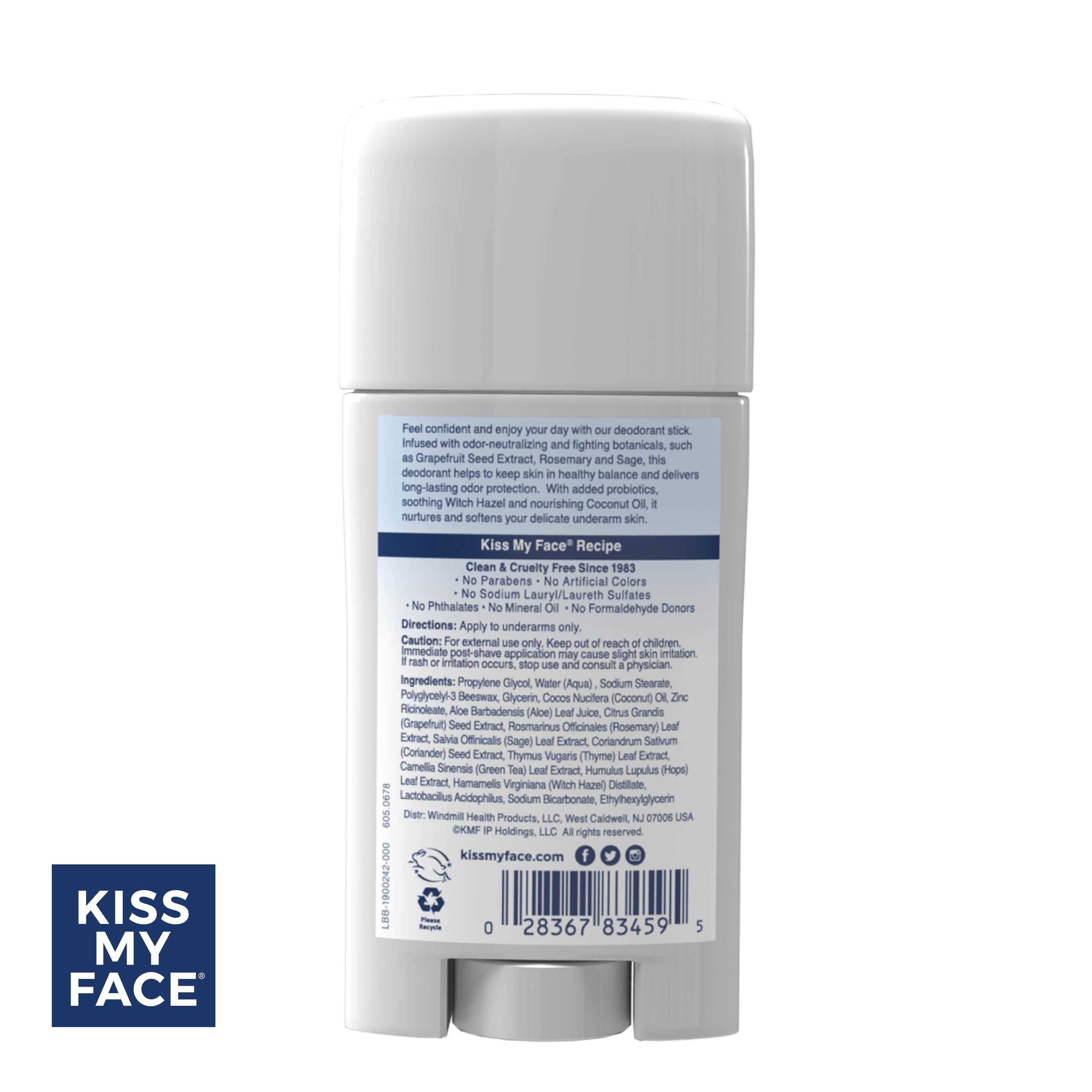 Kiss My Face Active Life Deodorant – Aluminum-Free, Fragrance-Free with Probiotics & Coconut Oil | 72 Hour Odor Control, 3-Pack