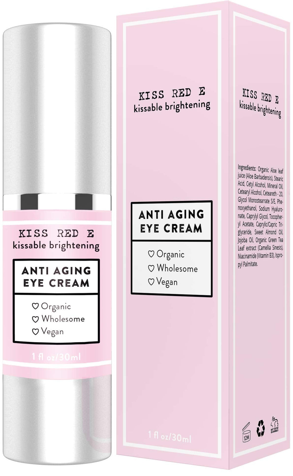Kiss Red E Anti Aging Eye Cream – Vegan, Hydrating Eye Care for Dark Circles & Wrinkles – 1 oz