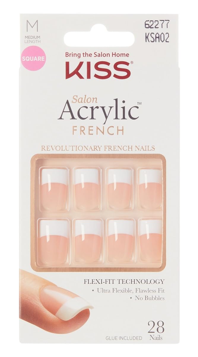 KISS Sugar Rush Medium Salon Acrylic French Kit (3-Pack) for Flawless French Nails