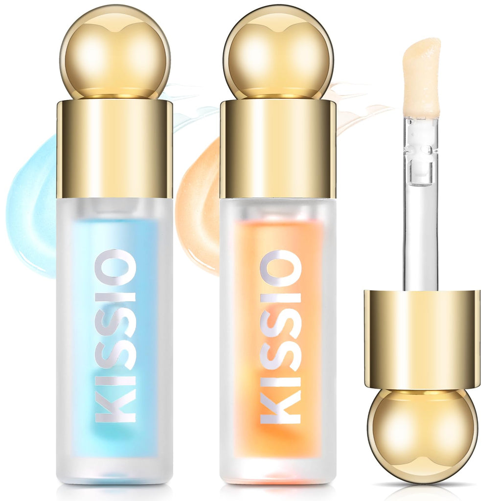 KISSIO Plumping Lip Gloss Set – Day & Night Lip Care with Ginger, Peppermint & Jojoba Oil
