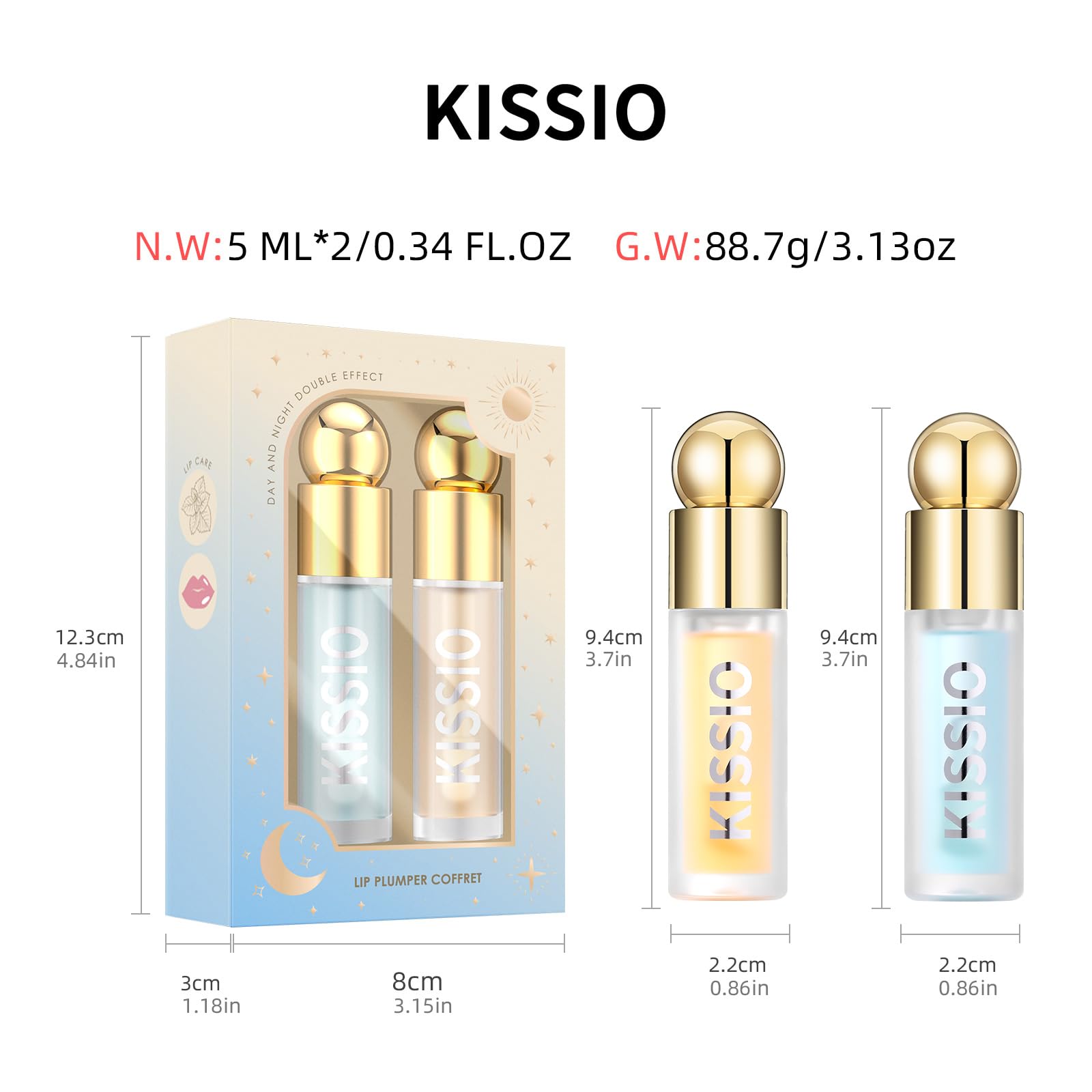 KISSIO Plumping Lip Gloss Set – Day & Night Lip Care with Ginger, Peppermint & Jojoba Oil