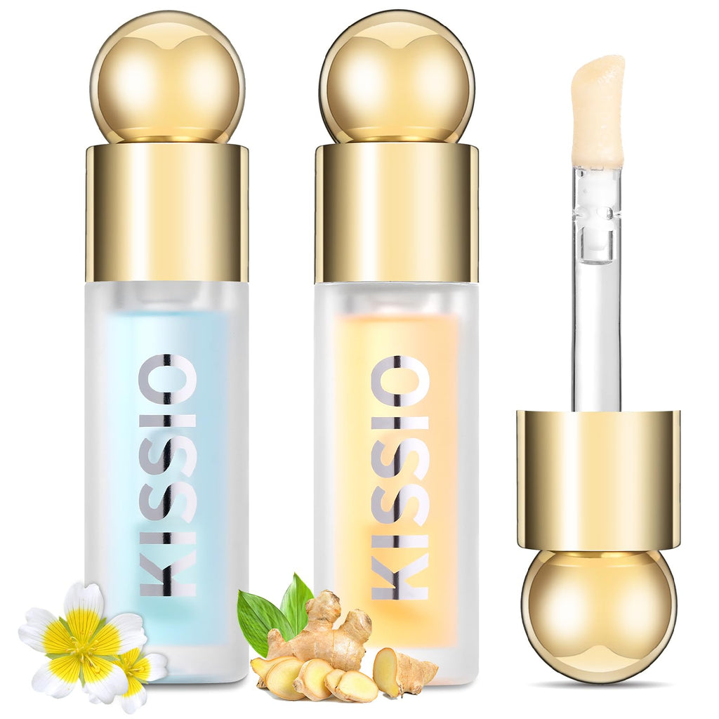 KISSIO Plumping Lip Gloss Set – Day & Night Lip Care with Ginger, Peppermint & Jojoba Oil