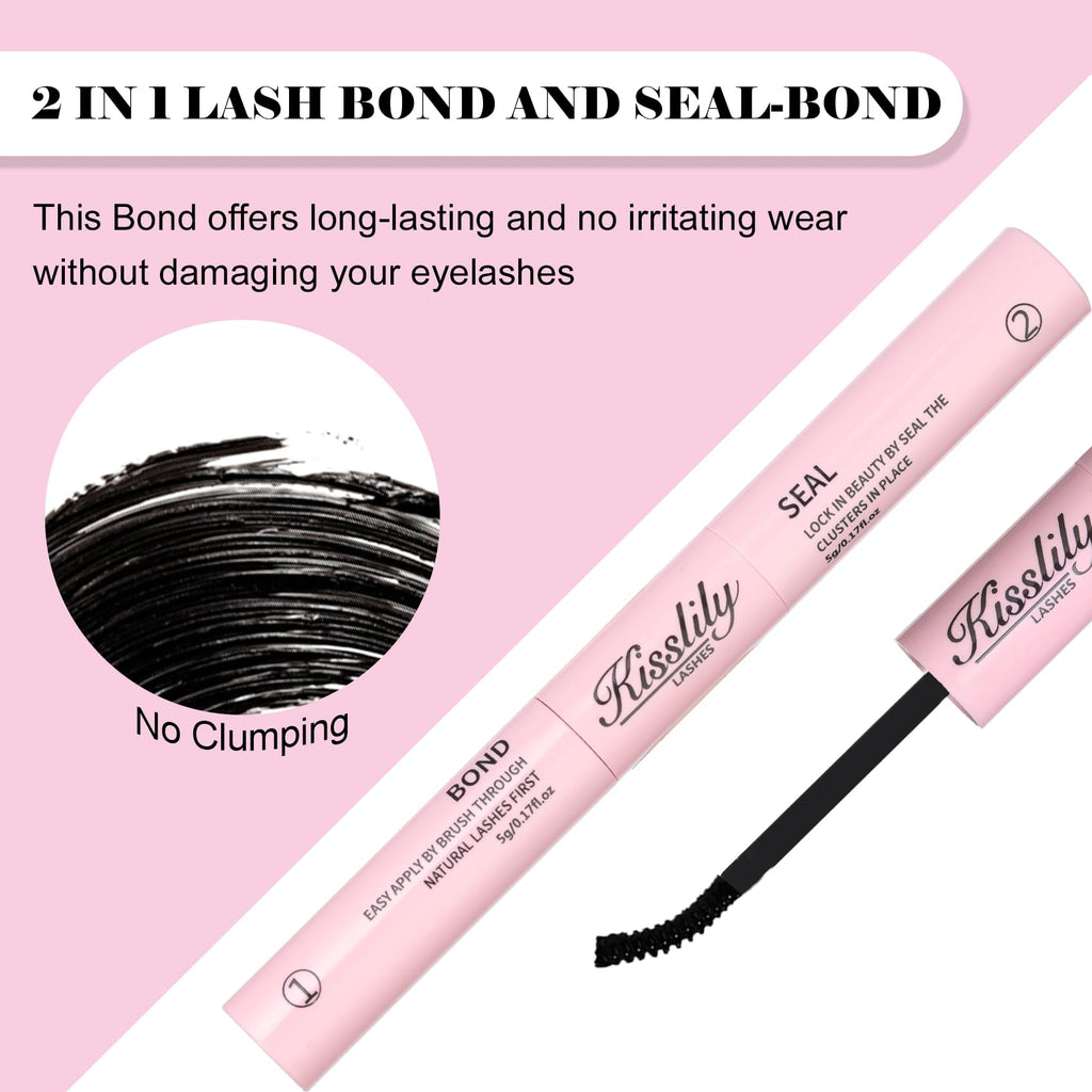 Kisslily Lash Cluster Glue – Waterproof 2-in-1 Bond & Seal Lash Adhesive (White & Black)