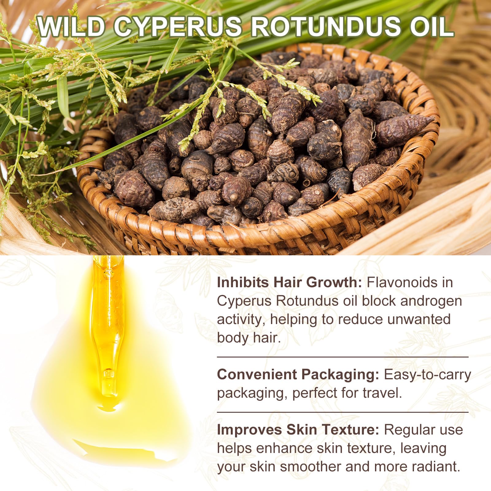 KITNOBLIS Cyperus Rotundus Oil – Hair Reduction & Hydration (120 ml)