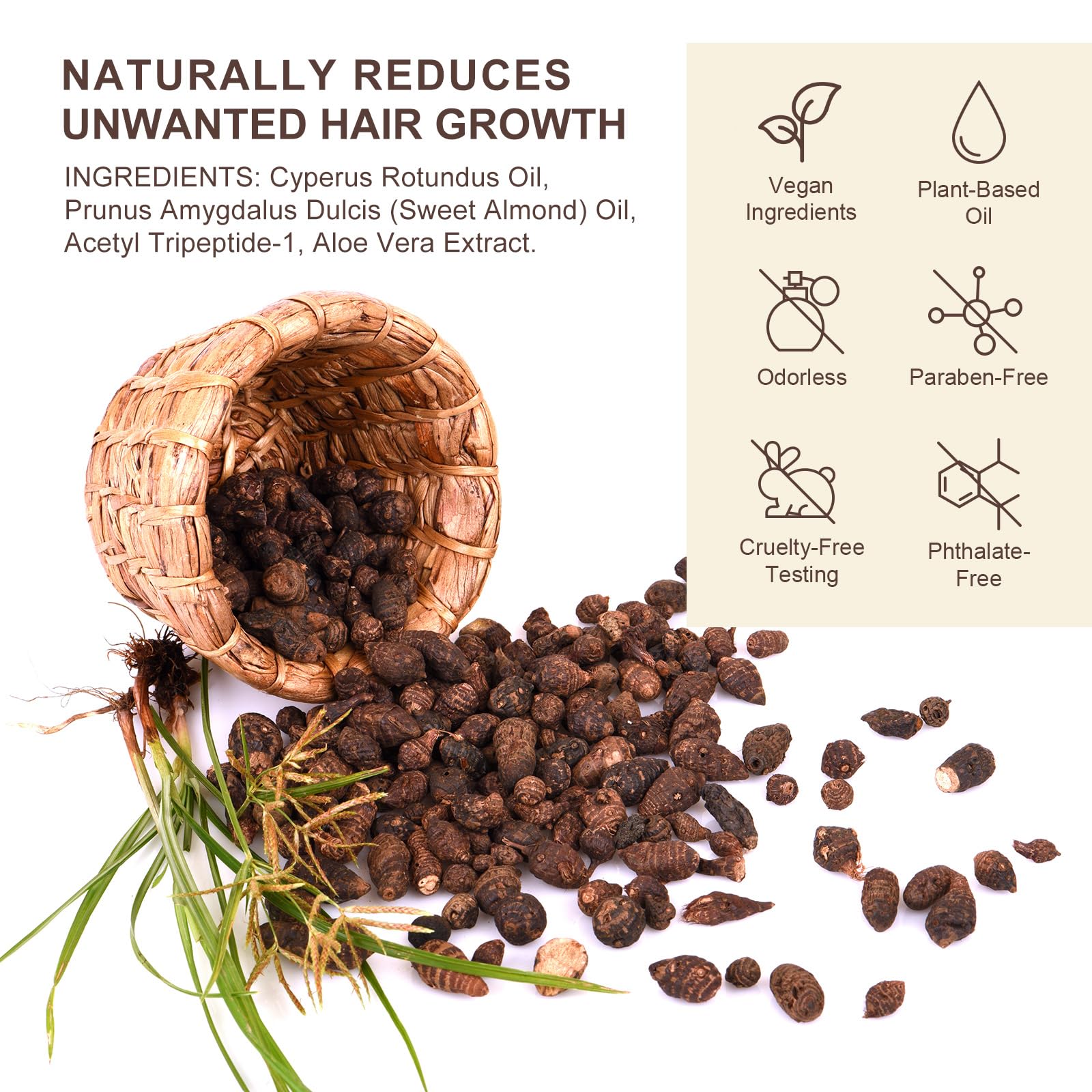 KITNOBLIS Cyperus Rotundus Oil – Hair Reduction & Hydration (120 ml)