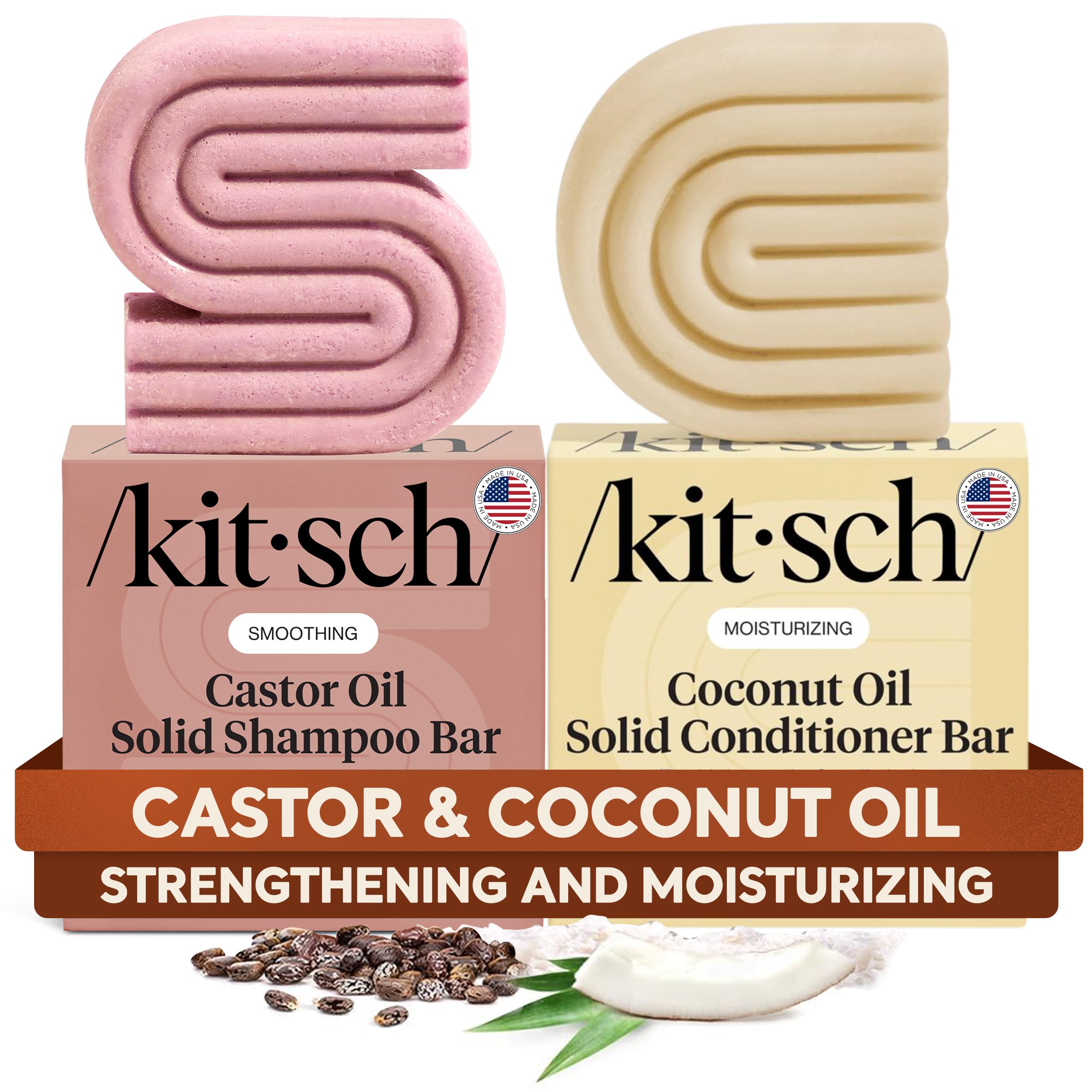 Kitsch Castor Oil Shampoo Bar & Coconut Oil Conditioner Bar – Nourishing 2pc Set